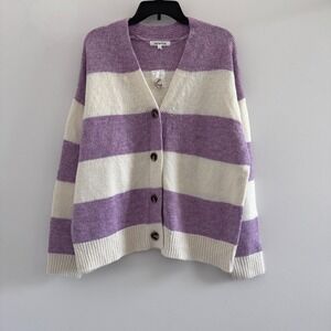 Wynter Cardigan Button Down Women Large Purple Striped Oversized Knit